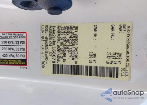 2011 Nissan Altima 2.5 S z USA, uszkodzony, nr VIN 1N4AL2EP4BC168678